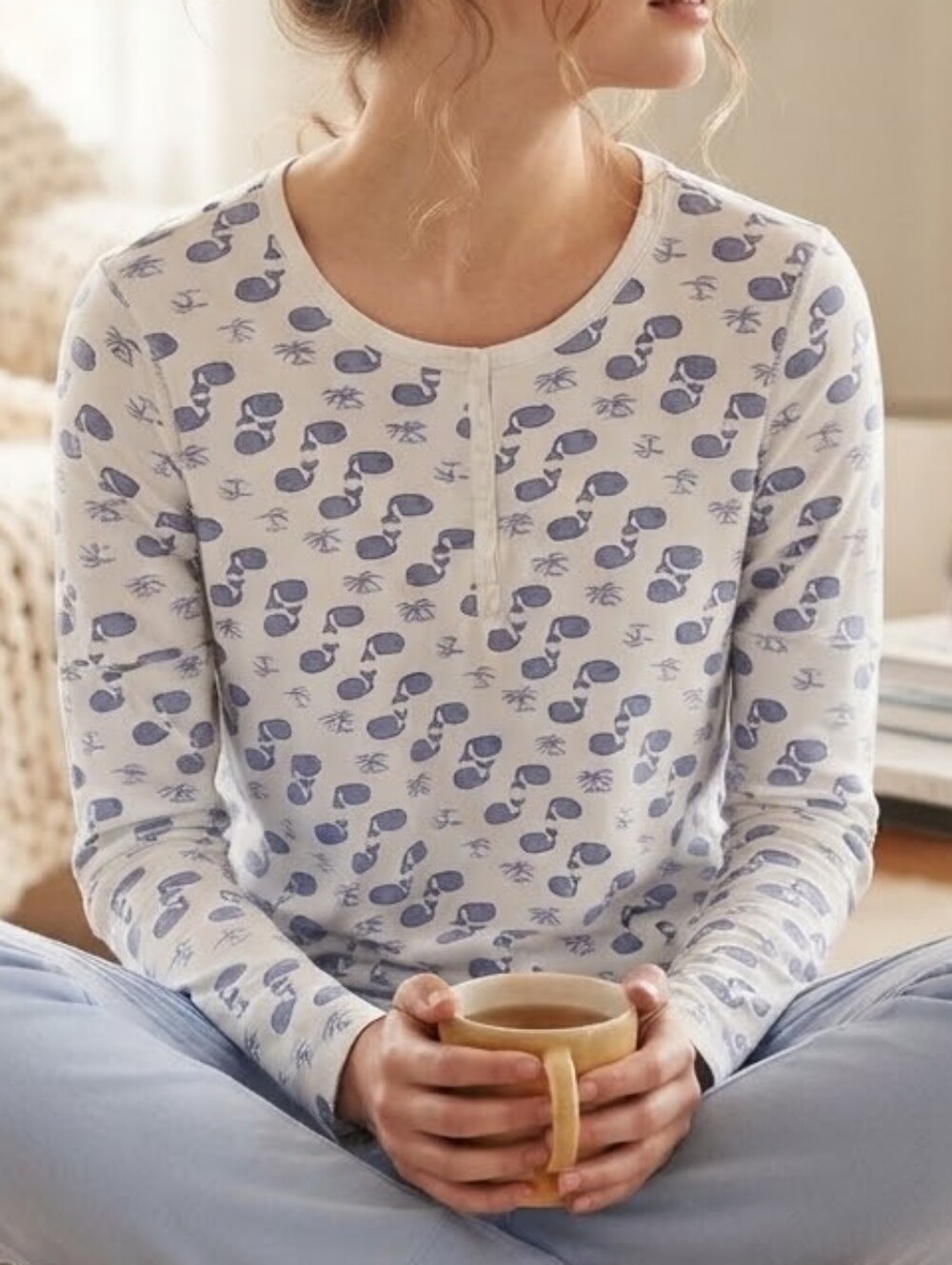 Roller Rabbit Blue & White Printed Long-Sleeve Pajama Top